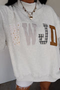 WWJD Walk by Faith Patchwork mock neck sweatshirt