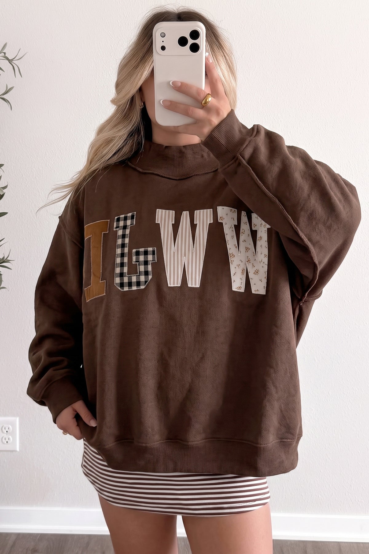 WWJD Walk by Faith Patchwork mock neck sweatshirt
