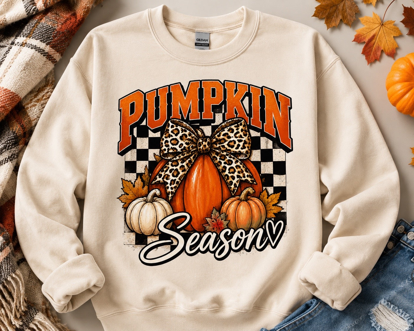 Pumpkin Season Leopard Bow Sweatshirt