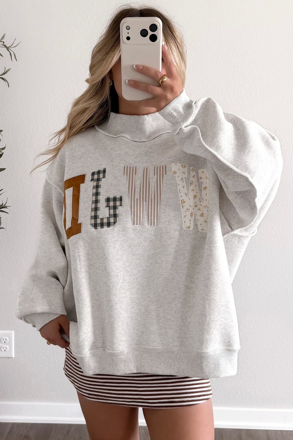 WWJD Walk by Faith Patchwork mock neck sweatshirt