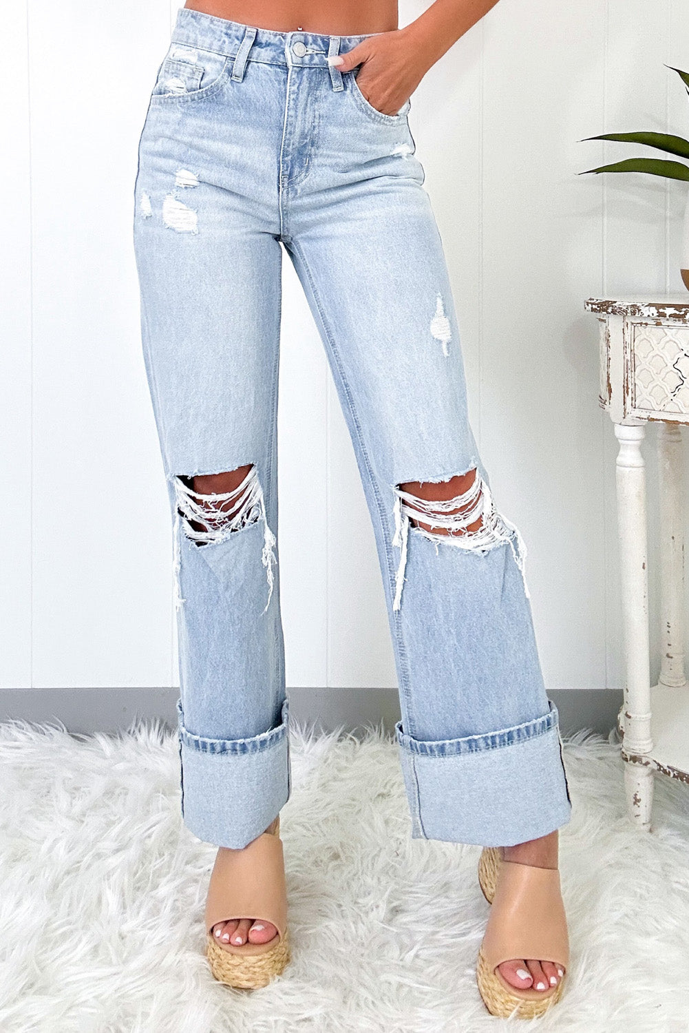 The Beau Distressed Straight Jeans